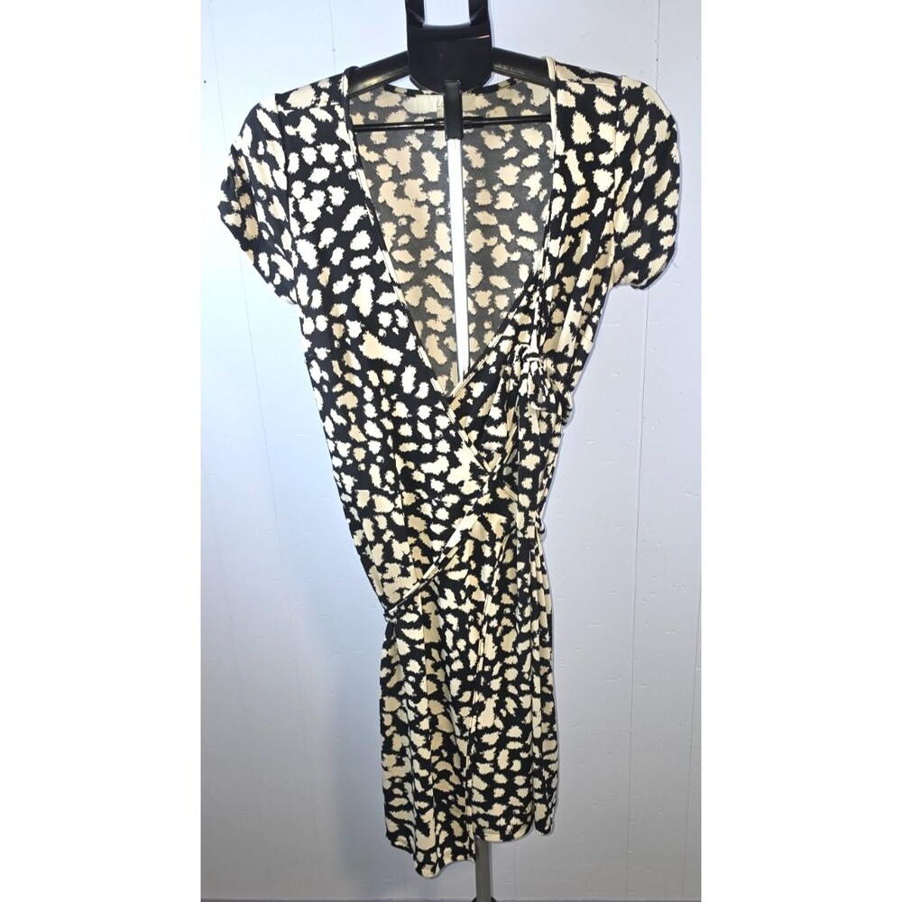 Loft Black White Wrap Dress Slinky Sexy Size Medium M Career